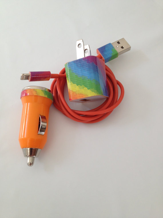 Colorful Updated Rainbow I Phone 5 Charger Customized For You 3 In 1 Charger.