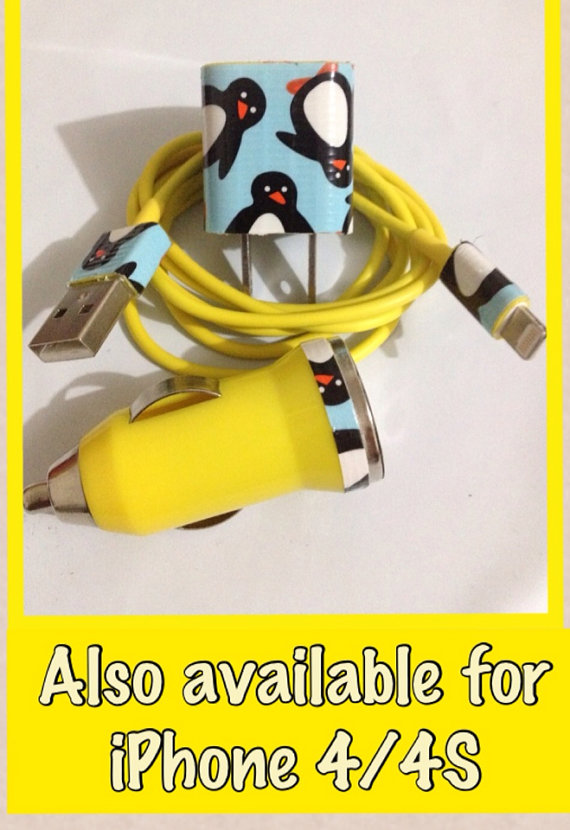 Customized Colored Cute Penguin I Phone 4/4s Iphone 5 Charger Customized For You 3 In 1
